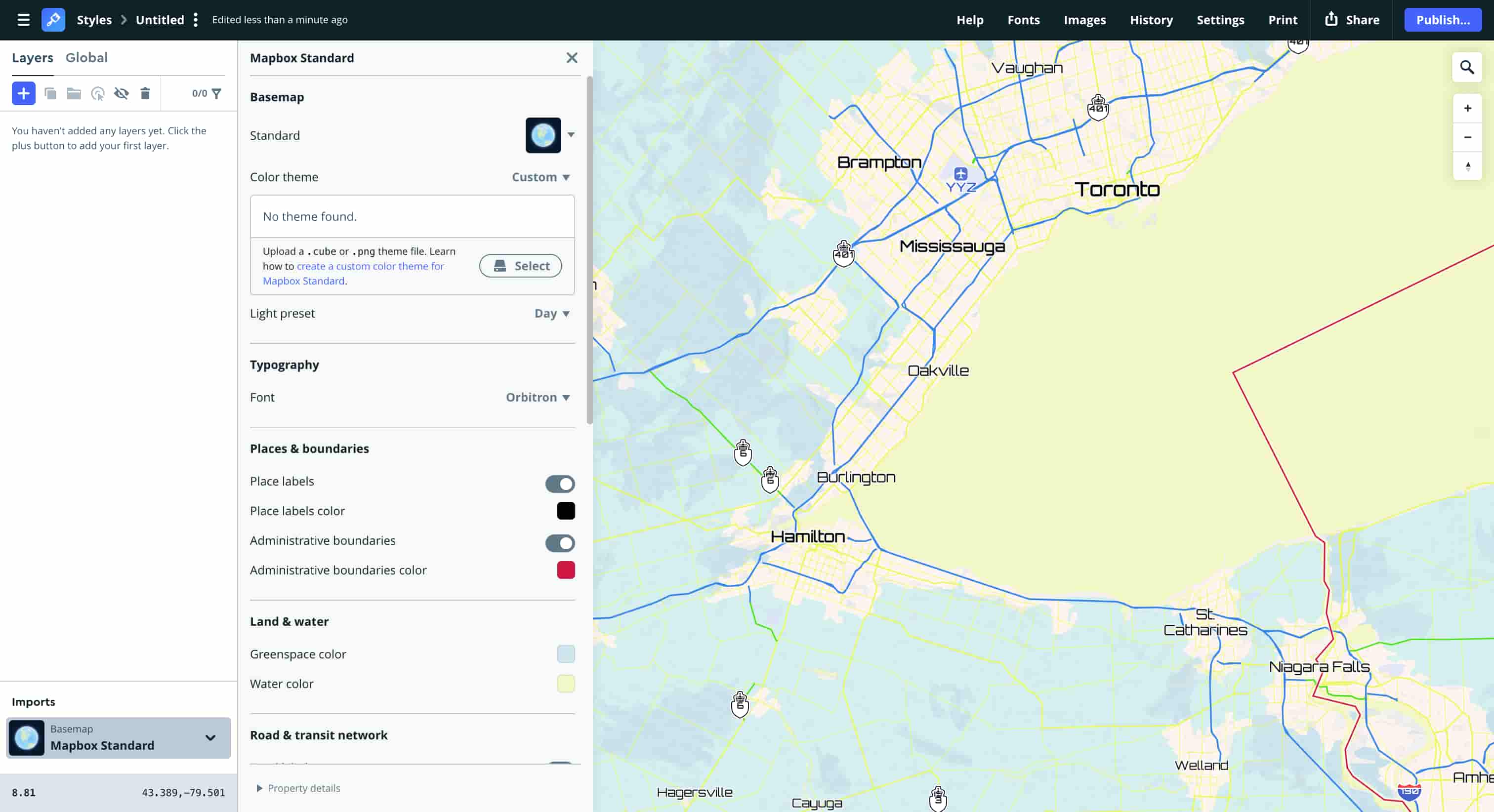 Tutorial exploration 6 – Experimenting with mapbox colours and road & transit network